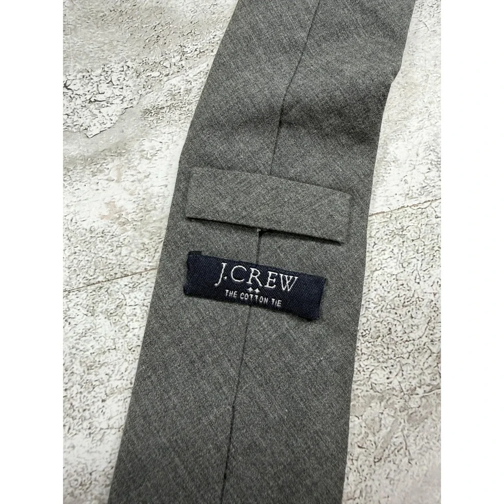J.CREW 100% Cotton Tie Mens One Size Gray Slim Skinny Woven Logo Classic